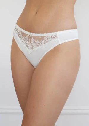 Stringi damskie białe z eleganckim haftem 3639 Eva Kleo M