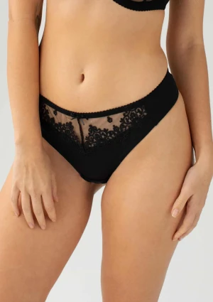 Stringi damskie czarne z eleganckim haftem 3639 Eva Kleo S