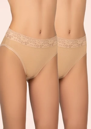 Figi damskie bawełniane (2pack) z koronką wyższy stan beżowe 142 Cotton Kleo 3XL
