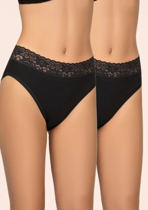 Figi damskie bawełniane (2pack) z koronką wyższy stan czarne 142 Cotton Kleo S