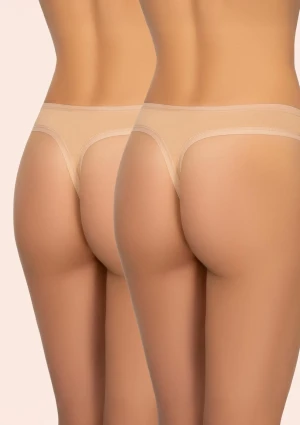 Stringi damskie bawełniane (2pack) ze średnim stanem beżowe 131 Cotton Kleo L