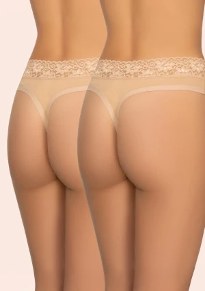 Stringi damskie bawełniane (2pack) z koronką beżowe 151 Cotton Kleo S
