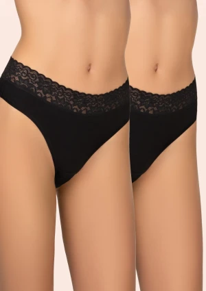 Stringi damskie bawełniane (2pack) z koronką czarne 151 Cotton Kleo M