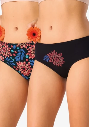 Figi damskie bawełniane 2pak midi bikini kwiatowy wzór LPC 635 Key CZARNY M