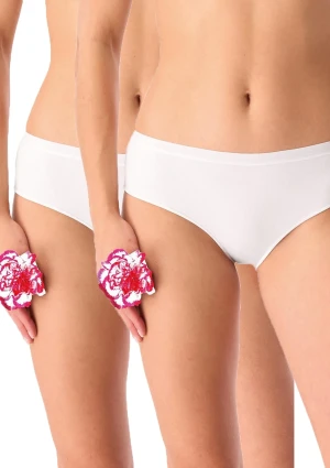 Figi damskie bawełniane (2pack) klasyczne gładkie białe LPN 132 Key L