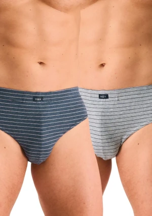 Bawełniane slipy męskie bawełniane (2pack) w cienkie paseczki MPP 378 GRANATOWY/SZARY M