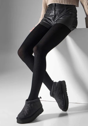 Rajstopy z wełny merino czarne naturalny prążek L2010 Wool Merino Legs 4-L