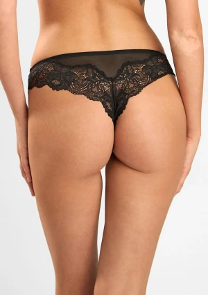Majtki damskie brazyliany z eleganckiej czarnej koronki Saten 180 Lormar M