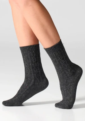 Skarpetki damskie z wełną (2pack) warkoczowy splot carmel/antracyt W27 Wool Dots Legs 36/41