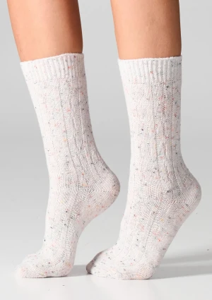 Skarpetki damskie z wełną (2pack) warkoczowy splot biały/szary W27 Wool Dots Legs 36/41