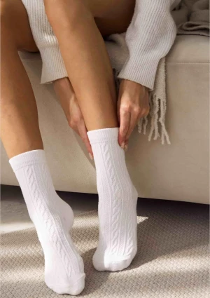 Skarpetki damskie bawełniane (2pack) faktura warkocza białe WC28 Velvet Legs 36-40