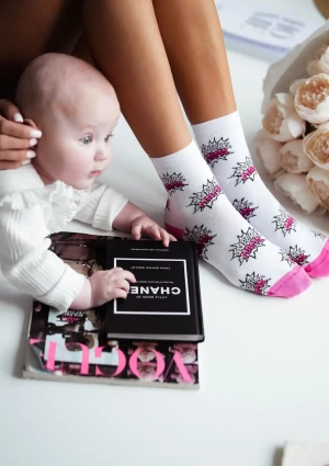Skarpetki damskie białe z grafiką Super Mama Milena 37/41