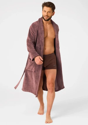 Szlafrok męski klasyczny z lekkiej ciepłej flaneli brązowy MGL 255 Key XL/XXL