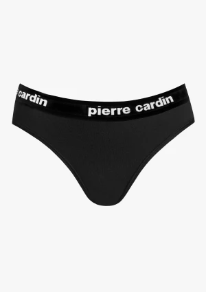 Majtki damskie brazyliany bawełniane czarne z logo w pasie Mandorla Pierre Cardin L