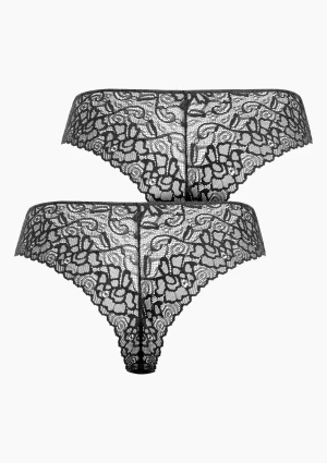 Majtki damskie brazyliany (2pack) bawełniane z koronką czarne Orchidea Pierre Cardin XL