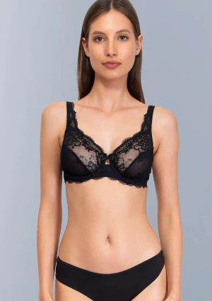 Biustonosz miękki na fiszbinach z eleganckiej czarnej koronki Wonder Lace 2442 Sielei 75E
