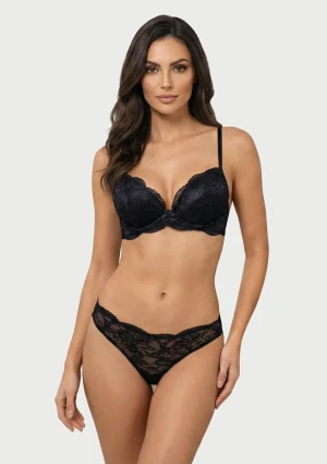 Koronkowy komplet czarnej bielizny biustonosz i brazyliany czarny Delice Sielei 90B/XL