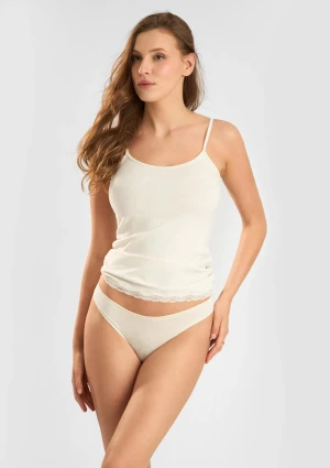Koszulka damska z bawełny organicznej koronkowe wykończenie ecru 1432 Sielei XXL