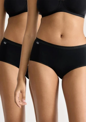 Figi damskie (2pack) klasyczne z wysokiej jakości bawełny czarne Basic+ Midi Sloggi 42