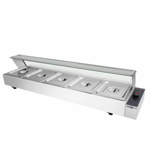GGM Gastro Elektro Aufsatz-Bain-Marie mit Glas Hygieneschutz - 1,8 kW - 5x GN 1/2 Zilver