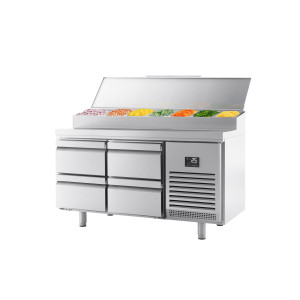 GGM Gastro Zubereitungskühltisch - 1468x700mm - mit 4 Schubladen - Edelstahlaufsatz 1x GN 1/2 & 6x GN 1/3