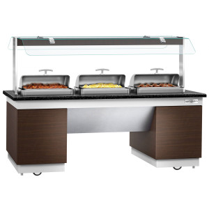 GGM Gastro Buffettheke warm DUBLIN - 2300mm - mit 3 Chafing Dishes & Rollen Bruin / Zwart / Wit