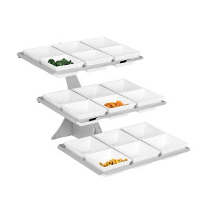 GGM Gastro Etagerie / Buffetständer - Chrom - inkl. 18 Melaminschalen - eckig Zilver / Wit