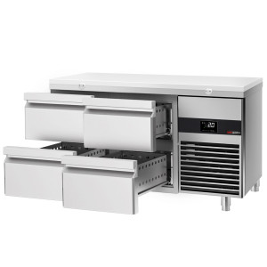 GGM Gastro Kühltisch PREMIUM - 1400x700mm - mit 4 Schubladen - inkl. Schneideplatte Weiß
