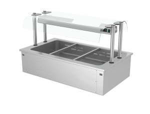 GGM Gastro Einbau Bain-Marie - 1000mm - 3x GN 1/1 - 2,19 kW - mit Glas-Hustenschutz Zilver