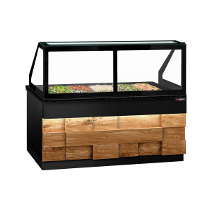 GGM Gastro Saladette TORONTO - 2000mm - Holzfront - 3 Türen - für 5x GN 1/1 - schwarze Granit-Arbeitsplatte Zwart / Bruin