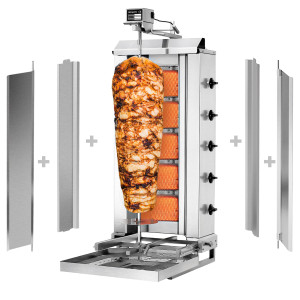 GGM Gastro Gas Gyros-/ Dönergrill - 5 bewegliche Brenner - max. 80 kg - inkl. 2 Schutzbleche & 2 Flügeltüren