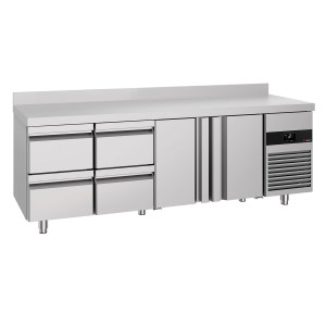 GGM Gastro Kühltisch PREMIUM - 2330x700mm - mit 2 Türen - 4 Schubladen - mit Aufkantung
