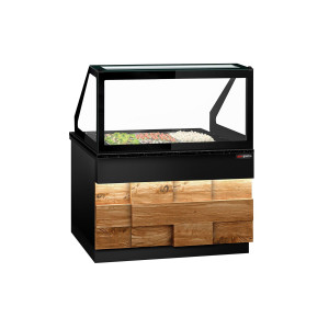 GGM Gastro Saladette TORONTO - 1250mm - Holzfront - 2 Türen - für 3x GN 1/1 - schwarze Granit-Arbeitsplatte Zwart / Bruin