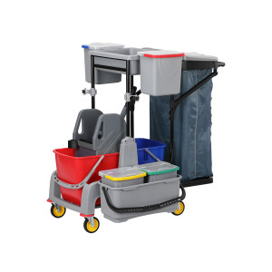 GGM Gastro Reinigungswagen - 6 Behälter, Mopwringer, Wäschesack & Ablage