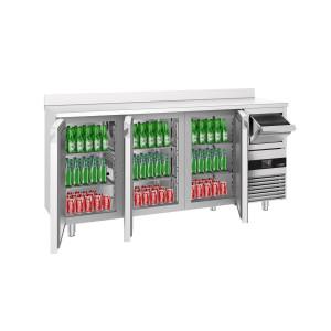 GGM Gastro Bar- & Getränkekühltisch PREMIUM - 2130x600mm - mit 3 Türen, Aufkantung & Ausklopfer für Kaffee Zilver