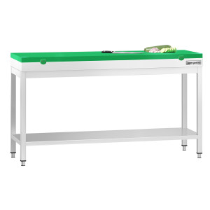 GGM Gastro Edelstahl Arbeitstisch PREMIUM - 1800x700mm - mit Grundboden - inkl. Schneideplatte Grün