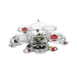 GGM Gastro Etagerie/ Buffetständer - rotierend - Edelstahl - inkl. 17 Glasschalen - rund Zwart / Zilver / Transparant