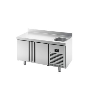 GGM Gastro Kühltisch Premium PLUS - 1468x700mm - mit 1 Becken, 2 Türen - Aufkantung Zilver