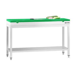 GGM Gastro Edelstahl Arbeitstisch PREMIUM - 1400x700mm - mit Grundboden - inkl. Schneideplatte Grün