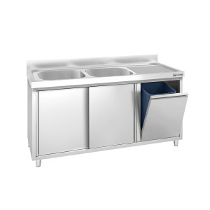 GGM Gastro Spülschrank PREMIUM - 1400x600mm - mit Abfallbehälter & 2 Becken links