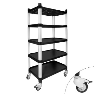 GGM Gastro Servierwagen - 5 Etagen - 800x500x1600mm - Tragfähigkeit: 250 kg - mit leisen Rollen Zilver / Zwart