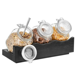 GGM Gastro Buffetständer - GOOD MORNING - 4-teiliges Set - Holzständer inkl. 3 Gläser