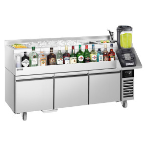 GGM Gastro Bar-Cocktail-Getränkekühltisch - 1600mm - 235 Liter - 3 Schubladen & 230V Steckdose Zilver
