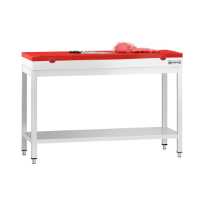 GGM Gastro Edelstahl Arbeitstisch PREMIUM - 1200x700mm - mit Grundboden - inkl. Schneideplatte Rot