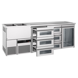 GGM Gastro Biertheke PREMIUM - 2500x700mm - 1 Glastür & 6 Glasschubladen Zilver