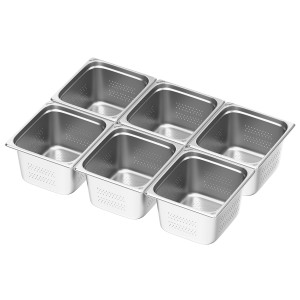GGM Gastro (6 Stück) Edelstahl-Behälter GN 2/3 - gelocht - Höhe: 200mm