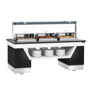 GGM Gastro Buffettheke warm BELFAST - 2300mm - mit 3 Chafing Dishes & Rollen