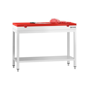 GGM Gastro Edelstahl Arbeitstisch PREMIUM - 1000x600mm - mit Grundboden - inkl. Schneideplatte Rot