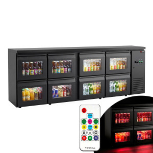 GGM Gastro Bar- & Getränkekühltisch Premium - 2540mm - mit 8 Glasschubladen & RGB-LED Licht