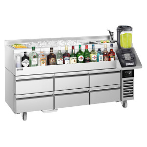 GGM Gastro Bar-Cocktail-Getränkekühltisch - 1600mm - 235 Liter - 6 Schubladen & 230V Steckdose Zilver